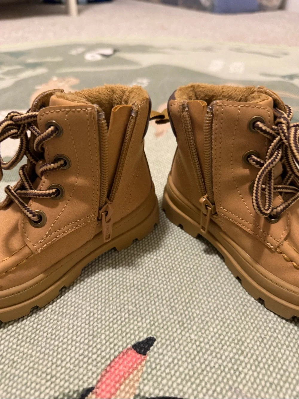 H&M Kids Tan Lace-Up Faux-Fur Lined Boots